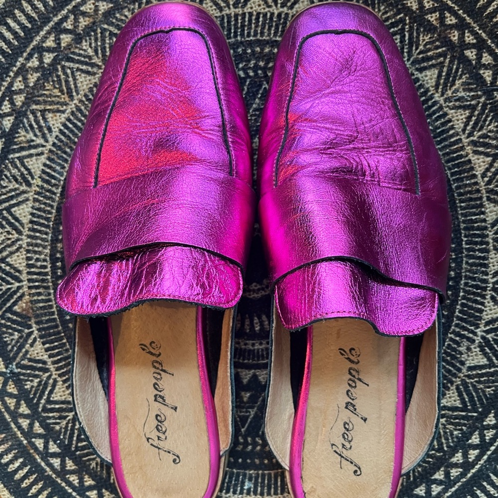 Free People Metallic Pink Loafers